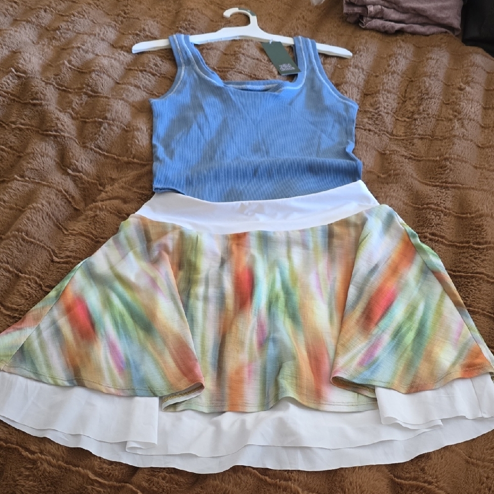 CALIA Multicolor Skort with Wild Fable Blue Crop Top